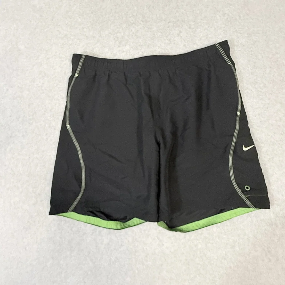 Nike Mens Board Shorts Black Lime Green Mesh Lined Swim Trunks Size L RN 37966